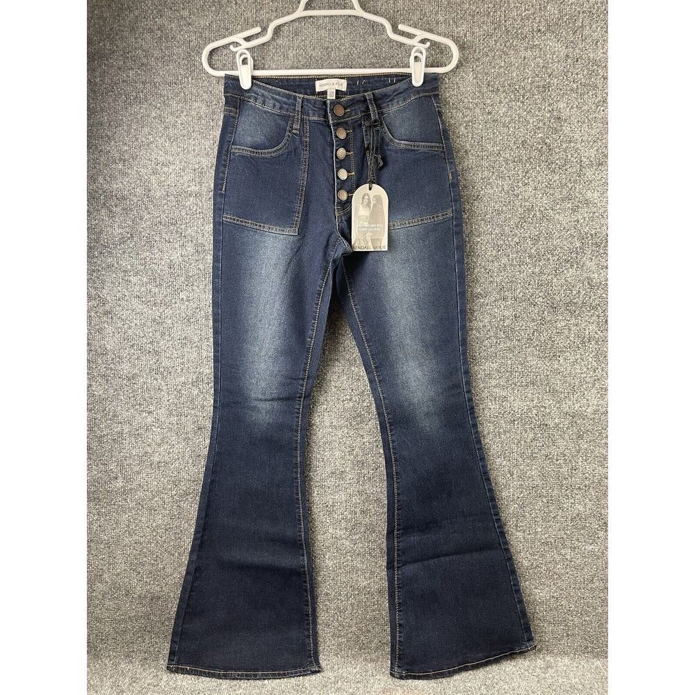 Kendall + Kylie Jeans Women's 7/8 Blue Kouture Mid Rise Flare Leg